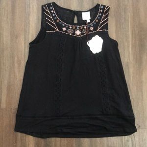 Knox Rose  Black Embroider/Lace  Sleeveless Top M